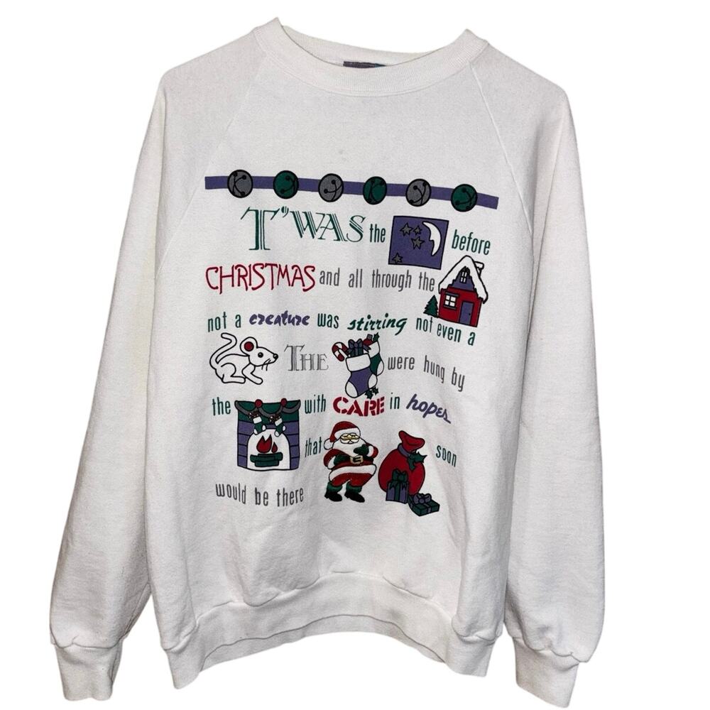 Vintage Pinwheels white night before Christmas crewneck sweatshirt (large)